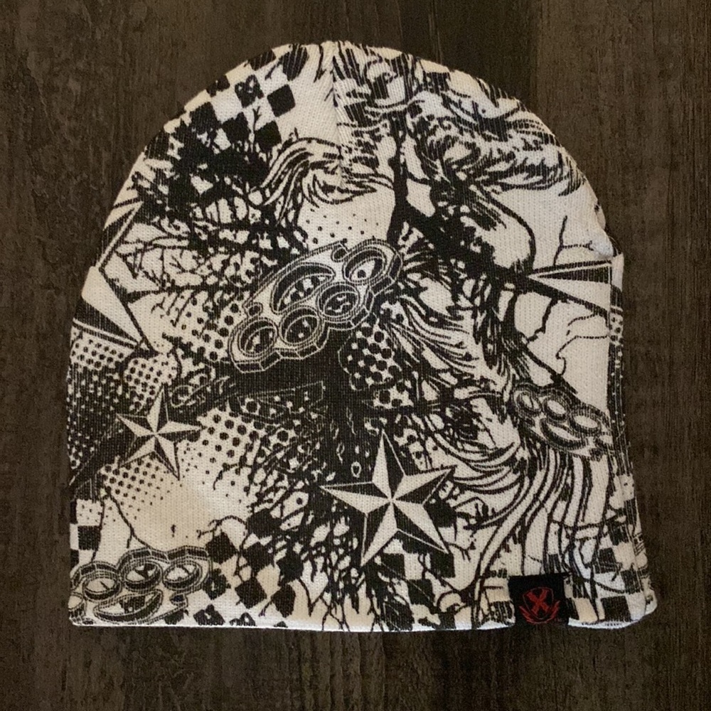 Crazy Y2K cyber grunge mall goth checkerboard skater beanie